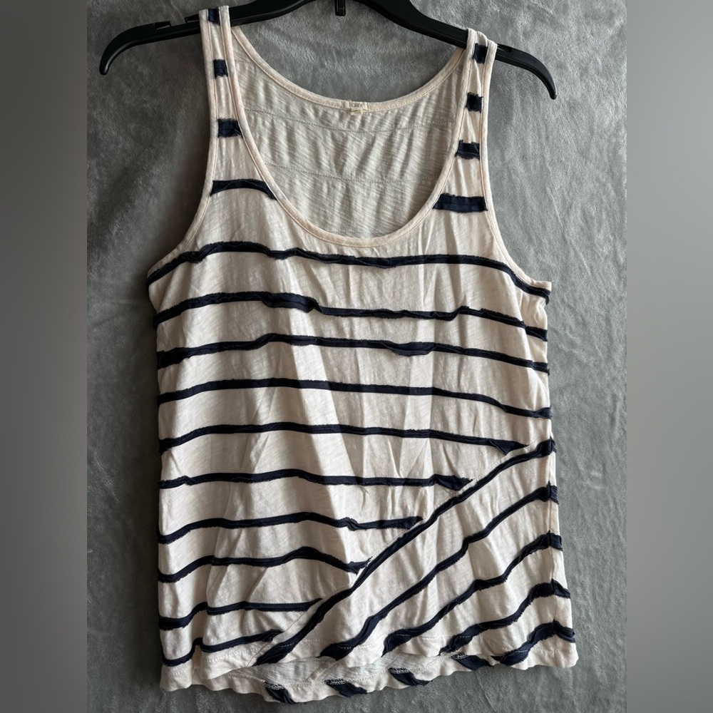 J.CREW S White Navy Striped Knit Cotton Silk Sleeveless Scoop Neck Tank Top